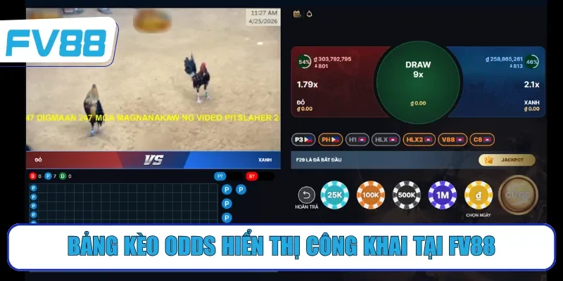Bảng kèo odds hiển thị công khai tại FV88